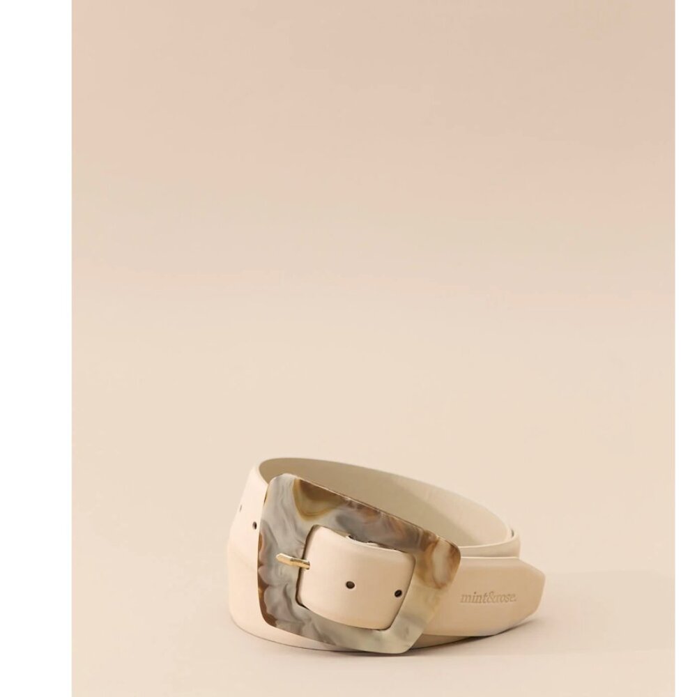 mint&rose.Cinturón linen XL White Leather Belt with Marble-Effect Buckle - Picture 11 of 12